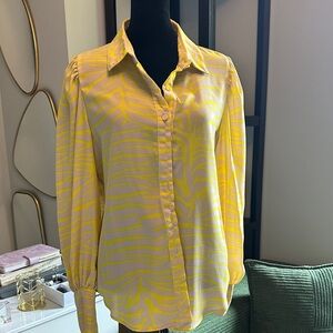 Women’s Yellow Patterned Button-Down Shirt